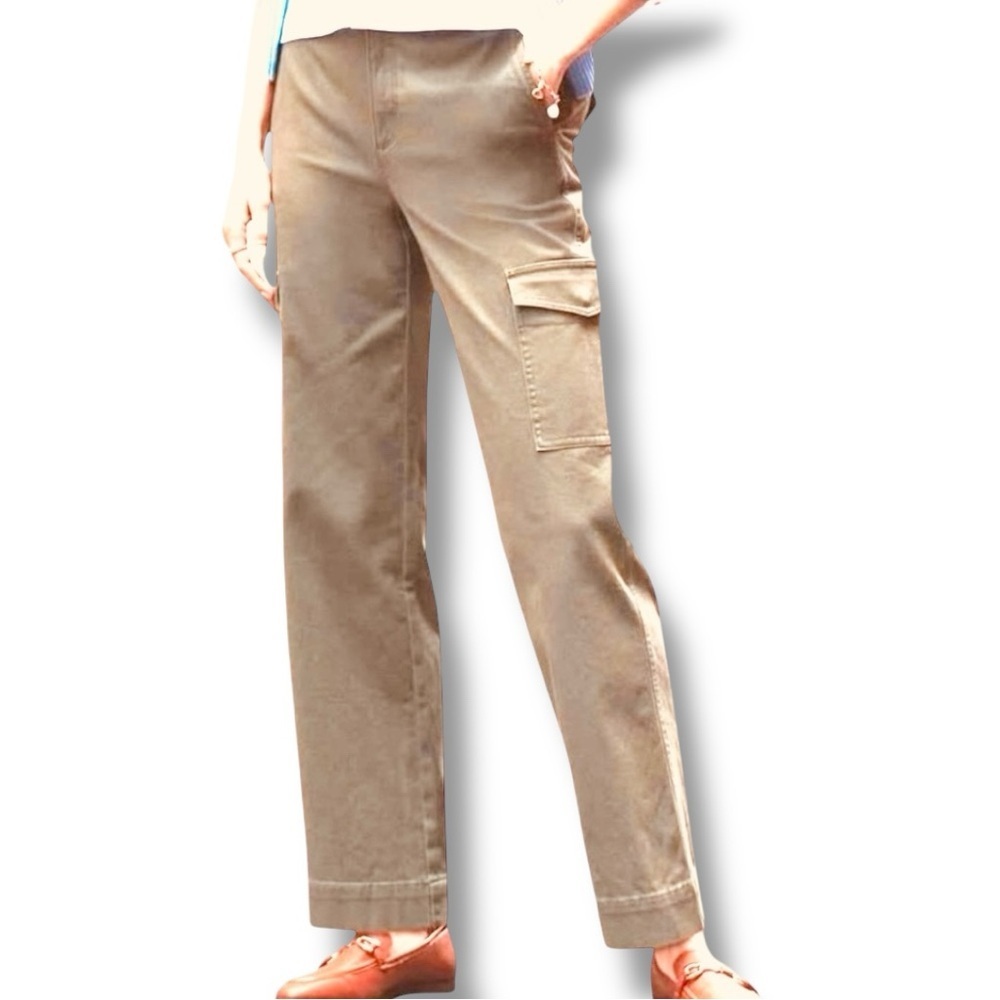 LOFT Sz 6 Julie Fit Tan Wide Leg Convertible Cargo Pants Adjustable Length